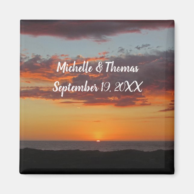 Beach Wedding Orange Sunset Pacific Guest Favor Magnet (Front)
