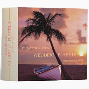 Beach Wedding Palm, Sunset, Boat 3 Ring Binder