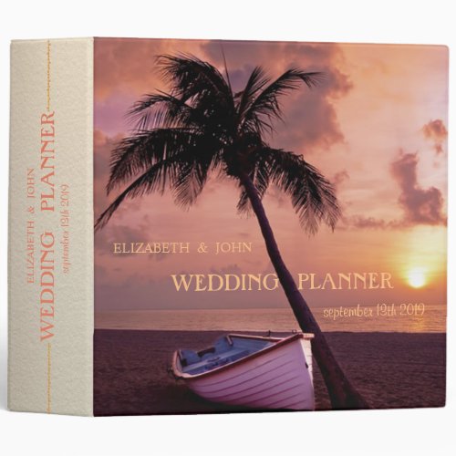Beach Wedding Palm Sunset Boat 3 Ring Binder