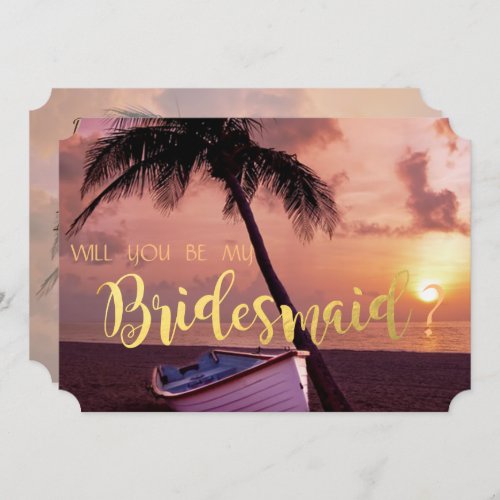 Beach Wedding Palm Sunset Boat  Bridesmaid Card