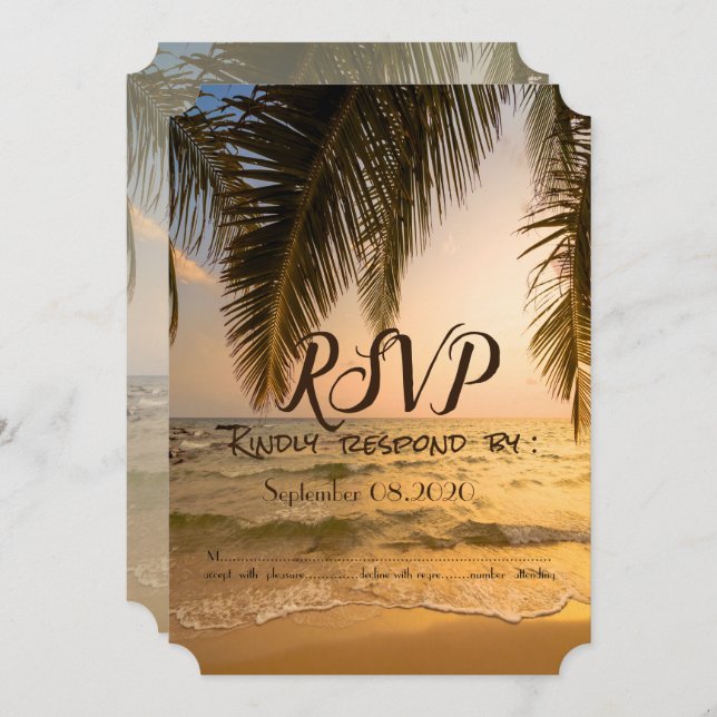 Beach Wedding,Palm Sunset RSVP Invitation (Front/Back)