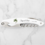 Beach Wedding Palm Tree Newlyweds Personalized Waiter's Corkscrew<br><div class="desc">Beach Wedding Palm Tree Newlyweds Personalized Waiter's Corkscrew has a classy design with bride and groom names and established marriage date in modern script typography. Customizable white background with a pretty green palm tree and starfish photography on the front. Customizable text on the back side is "forever and always." CLICK...</div>