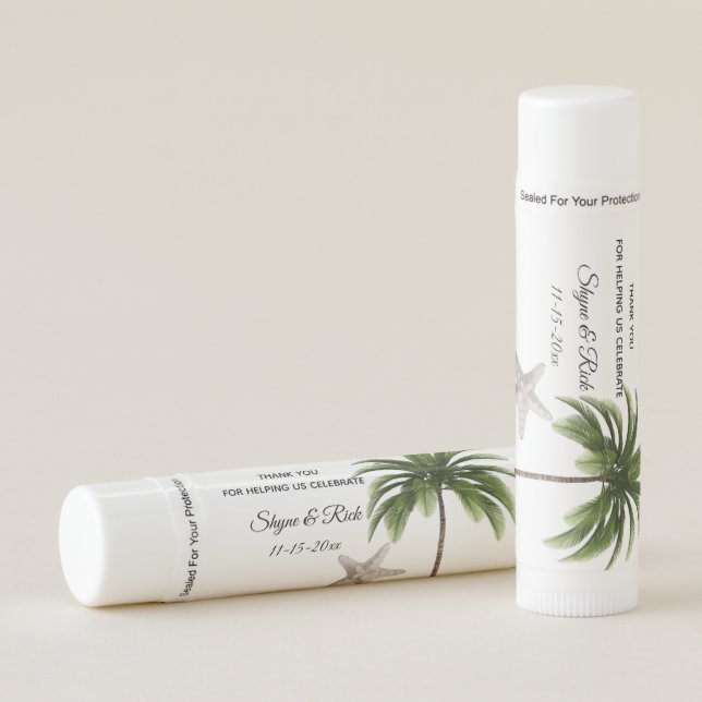 Beach Wedding Palm Tree Thank You Favor Lip Balm (Front)