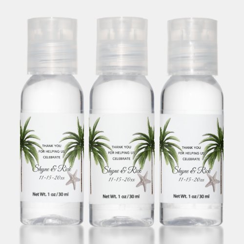 Beach Wedding Palm Tree White Thank You Favor Hand Sanitizer