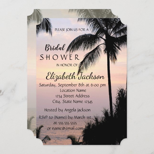 Beach Wedding Palms Sunset  Bridal Shower Invitation (Front/Back)