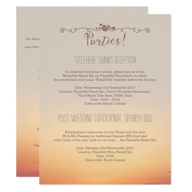 Beach Wedding Parties Details Card