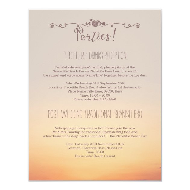 Beach Wedding Parties Details Card