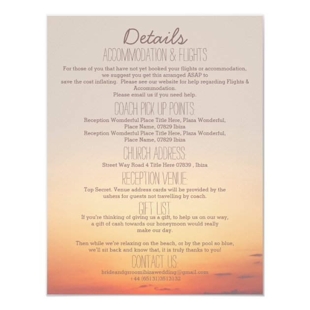 Beach Wedding Parties Details Card