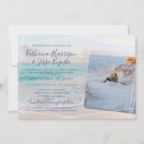 Beach Wedding Pastel Sunset Photo Invitation