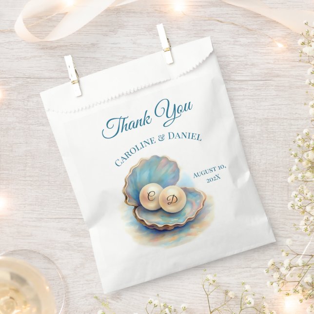 Beach Wedding Pearls Shell Elegant Ocean Theme  Favor Bag (Clipped)