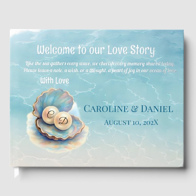 Beach Wedding Pearls Shell Elegant Ocean Theme  Foil Guest Book (Front)