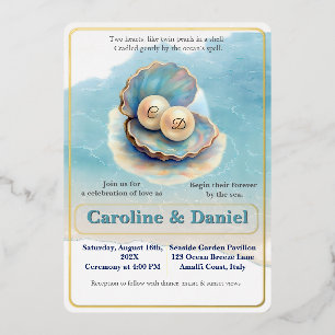 Beach Wedding Pearls Shell Elegant Ocean Theme Foil Invitation