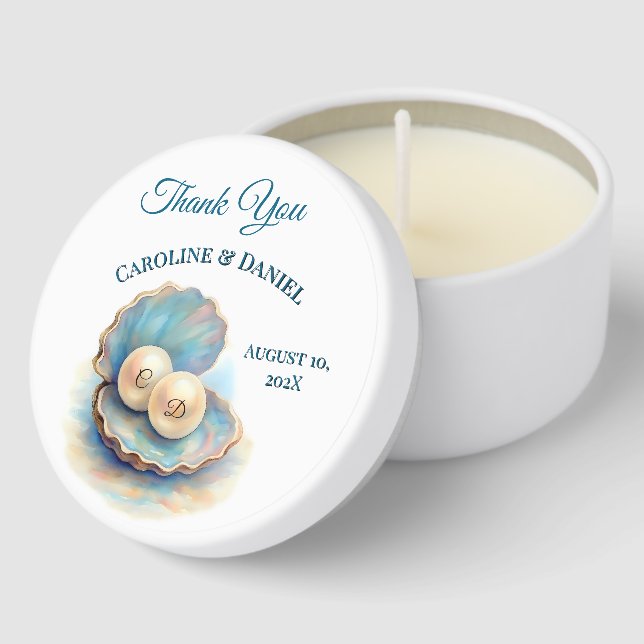 Beach Wedding Pearls Shell Elegant Ocean Theme  Gi Mini Candle Favors (Corner)