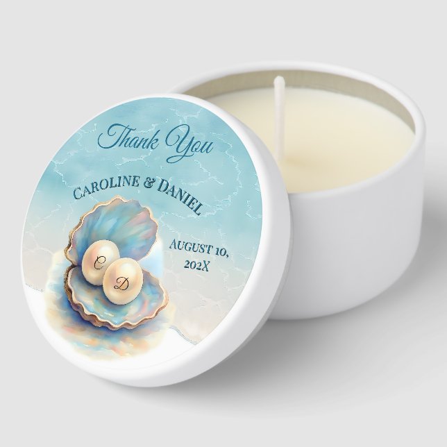 Beach Wedding Pearls Shell Elegant Ocean Theme  Gi Mini Candle Favors (Corner)