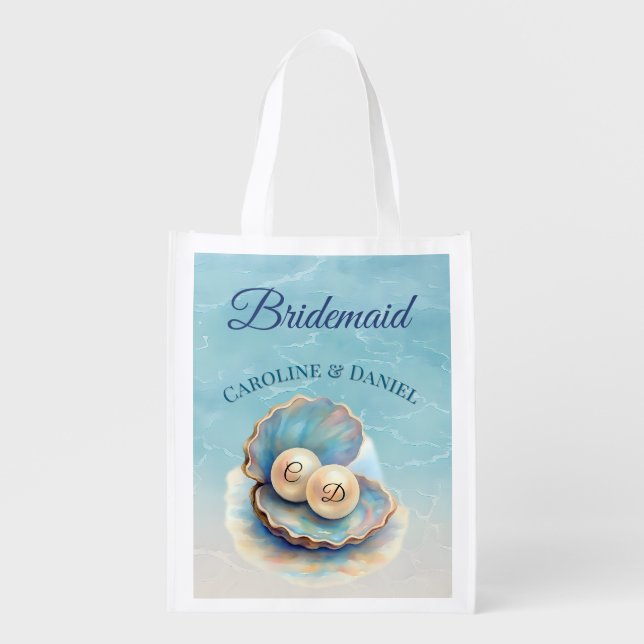 Beach Wedding Pearls Shell Elegant Ocean Theme  Grocery Bag (Front)