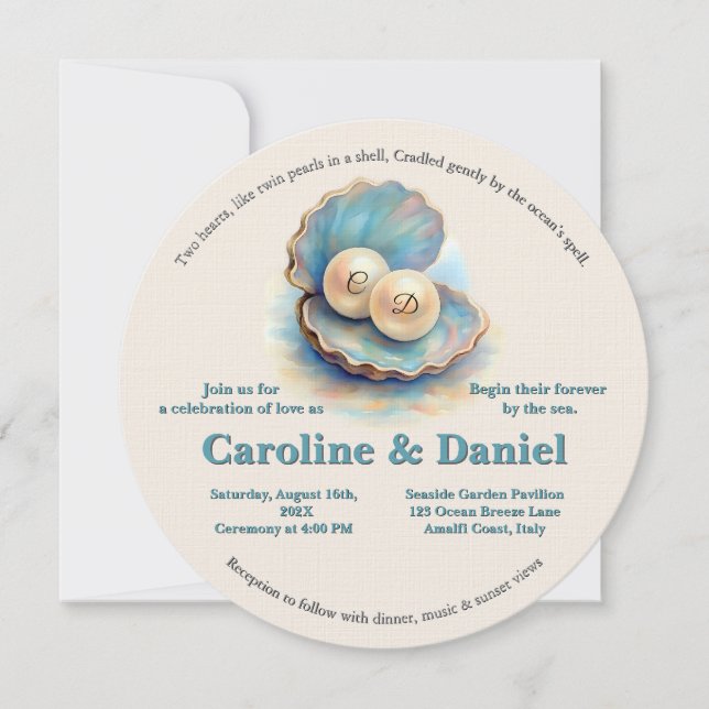 Beach Wedding Pearls Shell Elegant Ocean Theme  Invitation (Front)