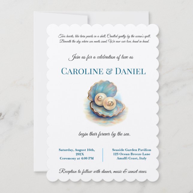 Beach Wedding Pearls Shell Elegant Ocean Theme  Invitation (Front)