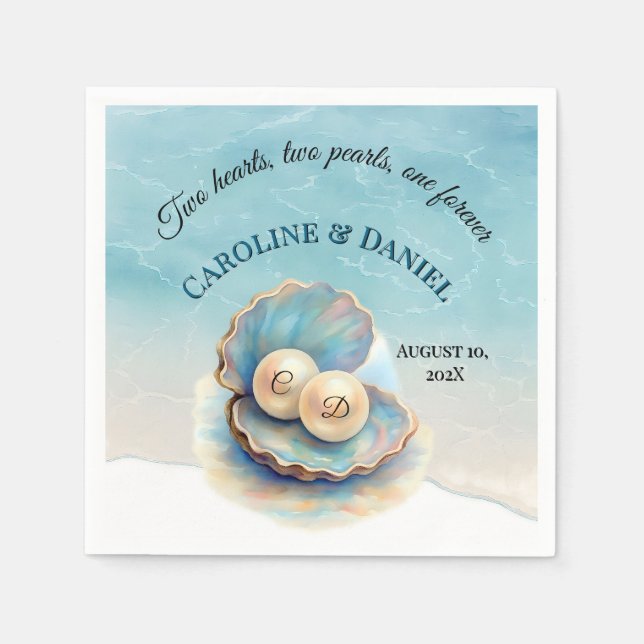 Beach Wedding Pearls Shell Elegant Ocean Theme  Napkins (Front)