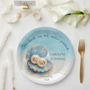 Beach Wedding Pearls Shell Elegant Ocean Theme Paper Plates