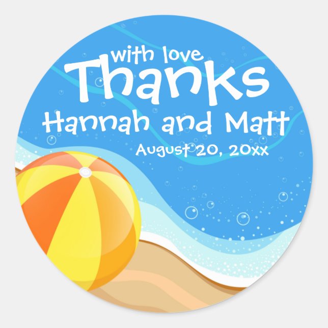 Beach Wedding Personalized Wedding Favor Stickers (Front)