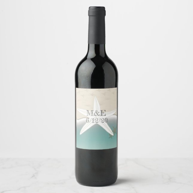 Beach Wedding Personalized Wine Bottle Labels (Front)