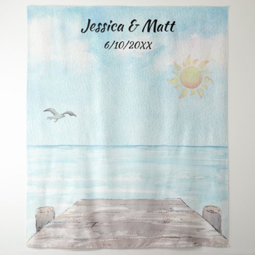 Beach Wedding Photo Booth Background Tapestry