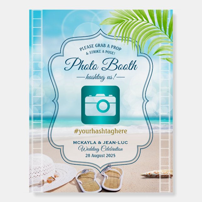 Beach Wedding Photo Booth Hat Sandals Film Camera Foam Board (Front)