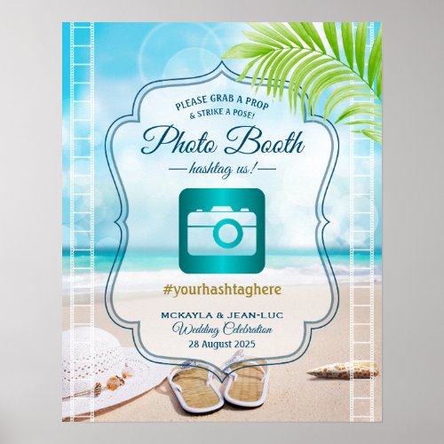 Beach Wedding Photo Booth Hat Sandals Film Camera Poster
