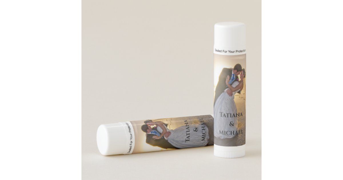 Beach Wedding Photo Of Bride And Groom Custom Lip Balm Zazzle Beach Wedding Photo Of Bride And Groom