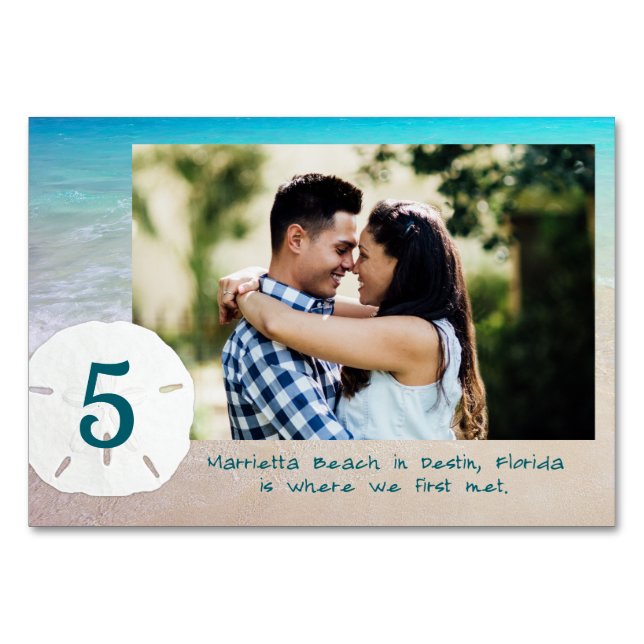 Beach Wedding Photo Story Table Number Cards (Front)