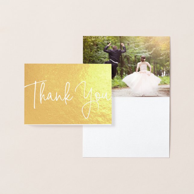 Beach Wedding Photo Thank You Card in Gold Foil (Display)