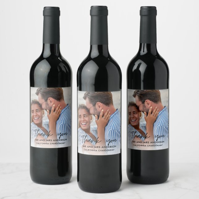 Beach Wedding Photo Thank You Favor Wine Label (Bottles)