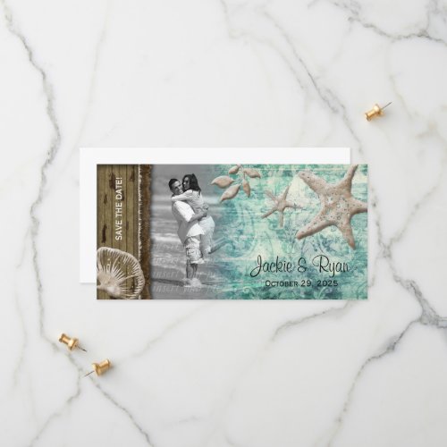 Beach Wedding Photocard Seashell Sage Green Save The Date