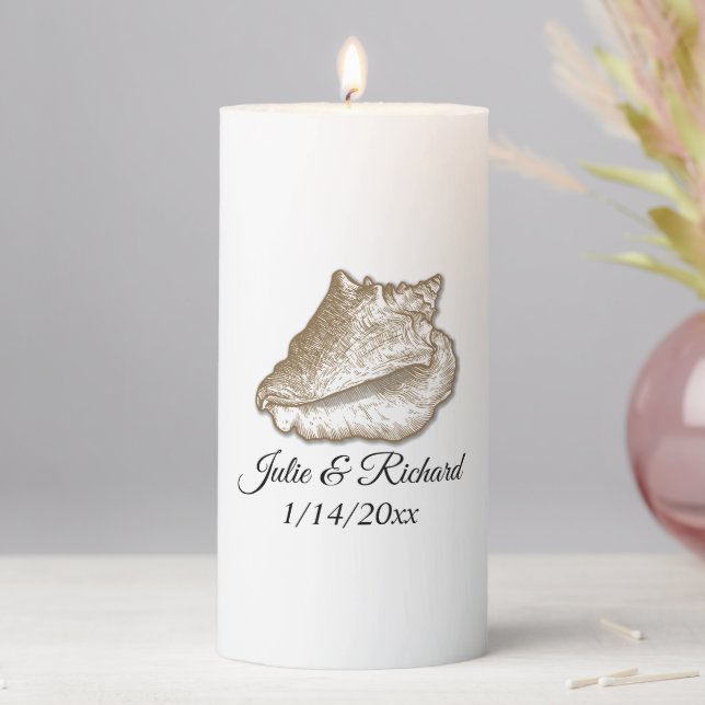 Beach Wedding Pillar Candle (In Situ)