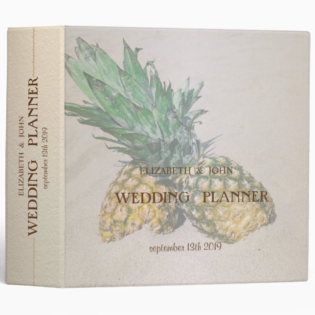 Beach Wedding  Pineapple 3 Ring Binder (Front/Spine)