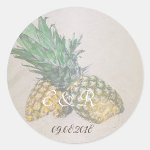 Beach Wedding Pineapple Classic Round Sticker
