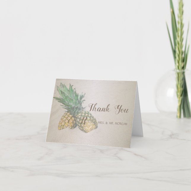 Beach  Wedding Pineapple Letterpress Thank You Card (Front)