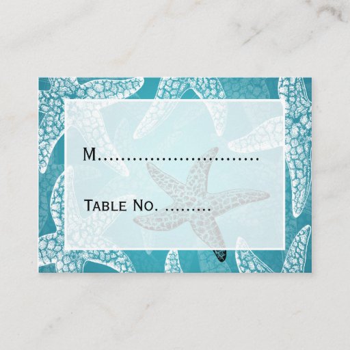 Customizable Beach Wedding Placecards Starfish Blue Business Card Templates