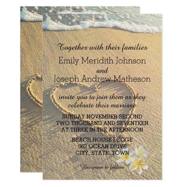 Beach Wedding Plumeria / Frangipani Sand And Sea Invitation