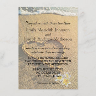 Beach Wedding Plumeria / Frangipani Sand and Sea Invitation