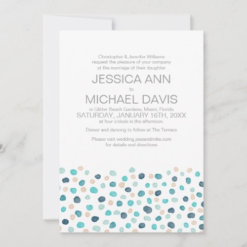 Beach Wedding Polka Dots Watercolor Modern Personalized Invitation