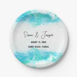 Beach Wedding Program Blue Waves Paper Plates