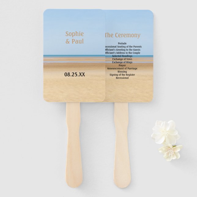 Beach Wedding Program Hand Fan (Front and Back)