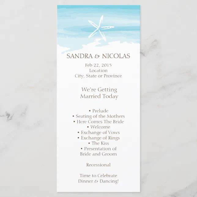 Beach Wedding Program rack card | Zazzle