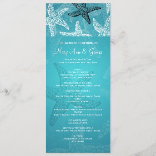 Beach Wedding Program Starfish Blue