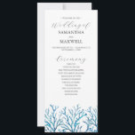 Beach Wedding Program Template<br><div class="desc">These beach wedding ceremony programs feature watercolor sea coral on the front and starfish on the back in shades of blue. Use the template fields to add your order of service. The card reverses to space to add your wedding party details. Order tea length printed cards or printable wedding programs....</div>