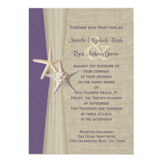 Beach Wedding Purple Starfish Invitation