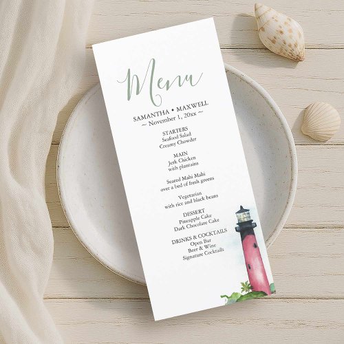 Beach Wedding Reception Lighthouse Menu Card