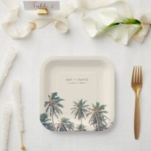 Beach Wedding Reception Palm Tree Personalized Paper Plates