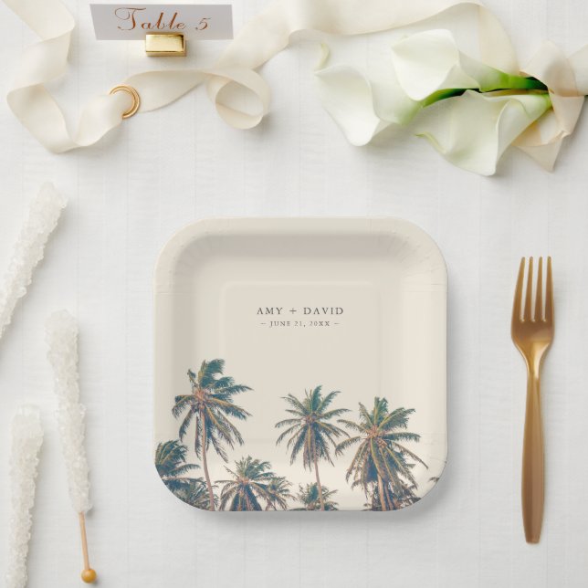 Beach Wedding Reception Palm Tree Personalized Paper Plates (Wedding)
